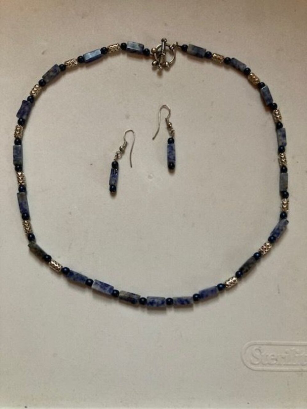 Blue Stone and Silver Necklace and Earring Set